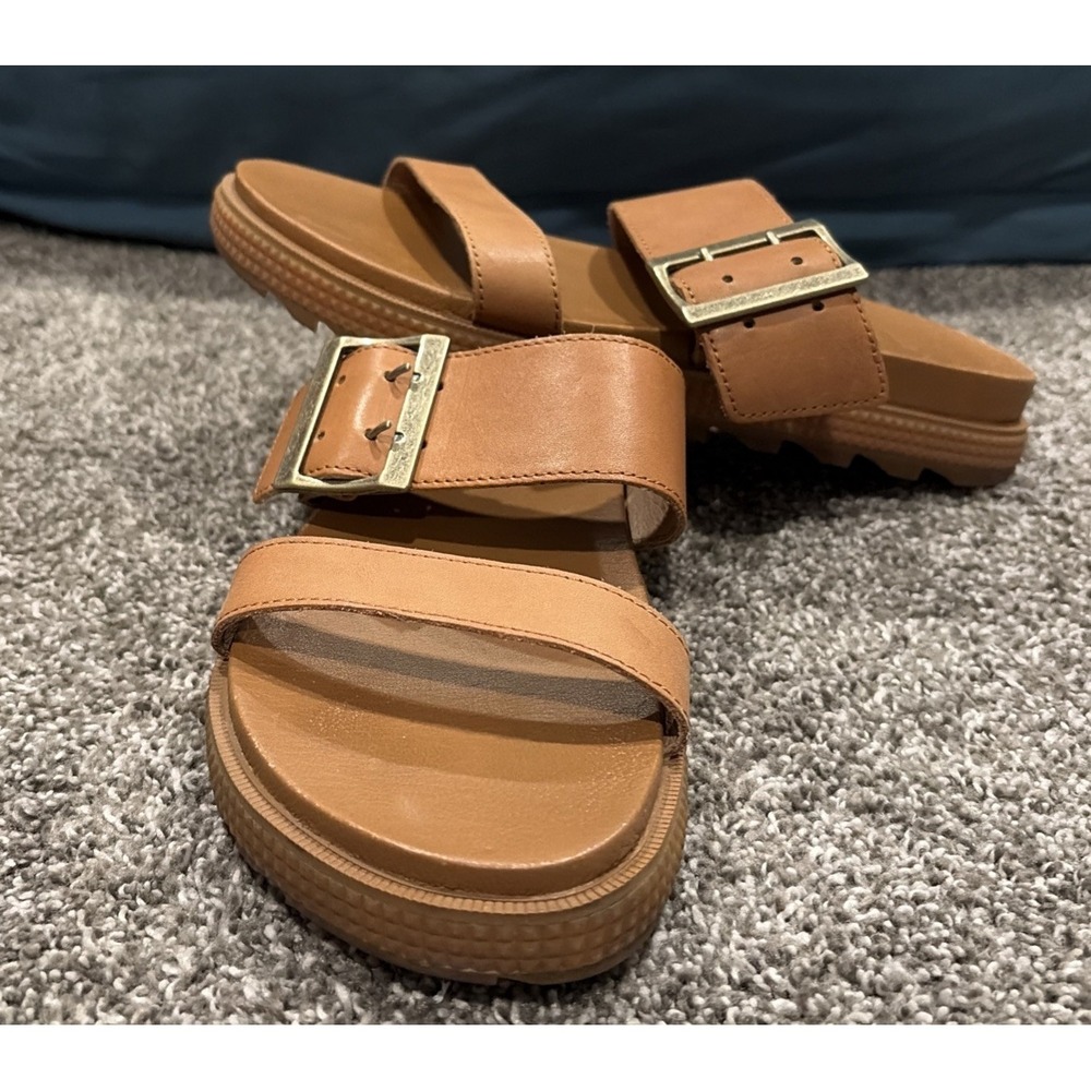 Sorel Roaming Buckle Slide Sandals Womens Size 9 Brown Leather Comfort Shoes